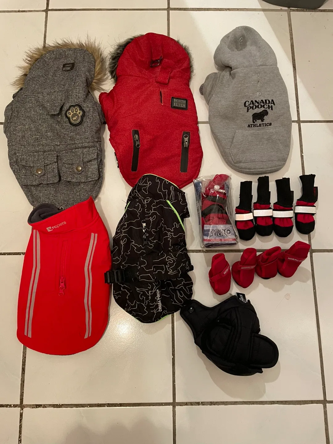 XS 10” Winter Dog Clothes & Boots Lot