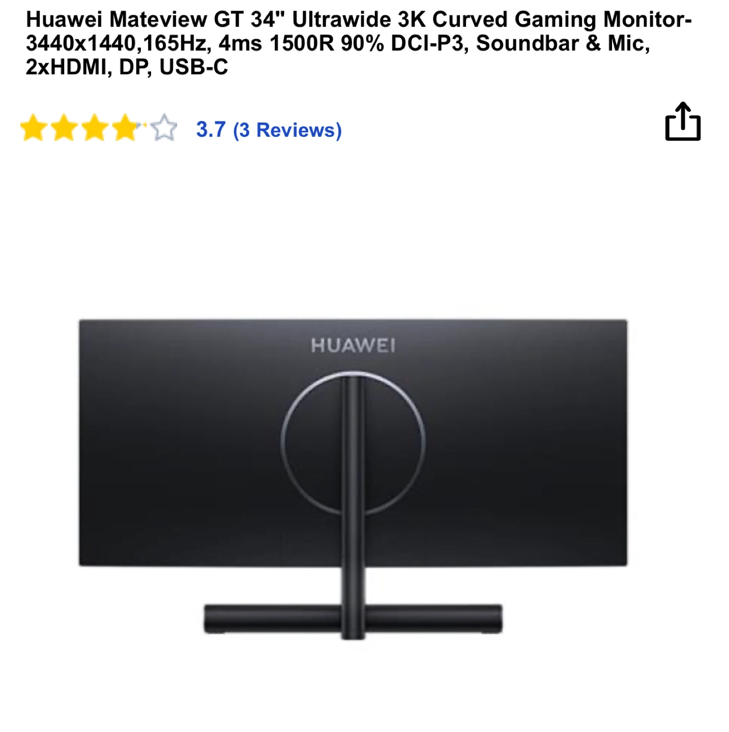 Huawei Mateview GT 34" Ultrawide Curved Gaming Monitor