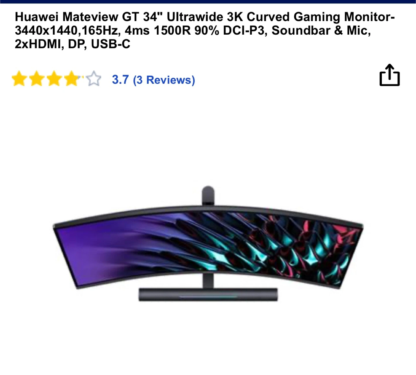 Huawei Mateview GT 34" Ultrawide Curved Gaming Monitor - photo 2