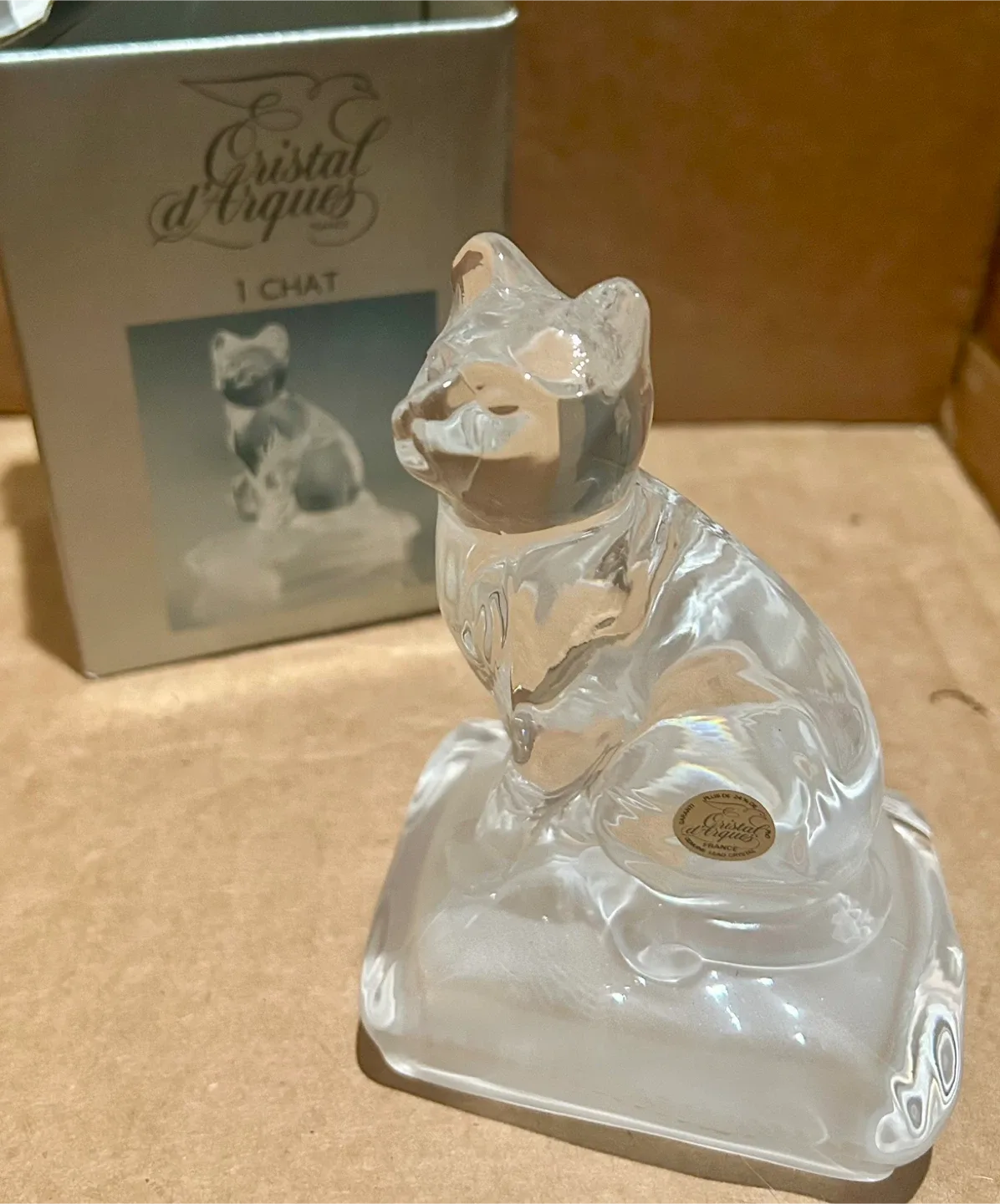 Cristal d'Arques France Cat Crystal Figurine