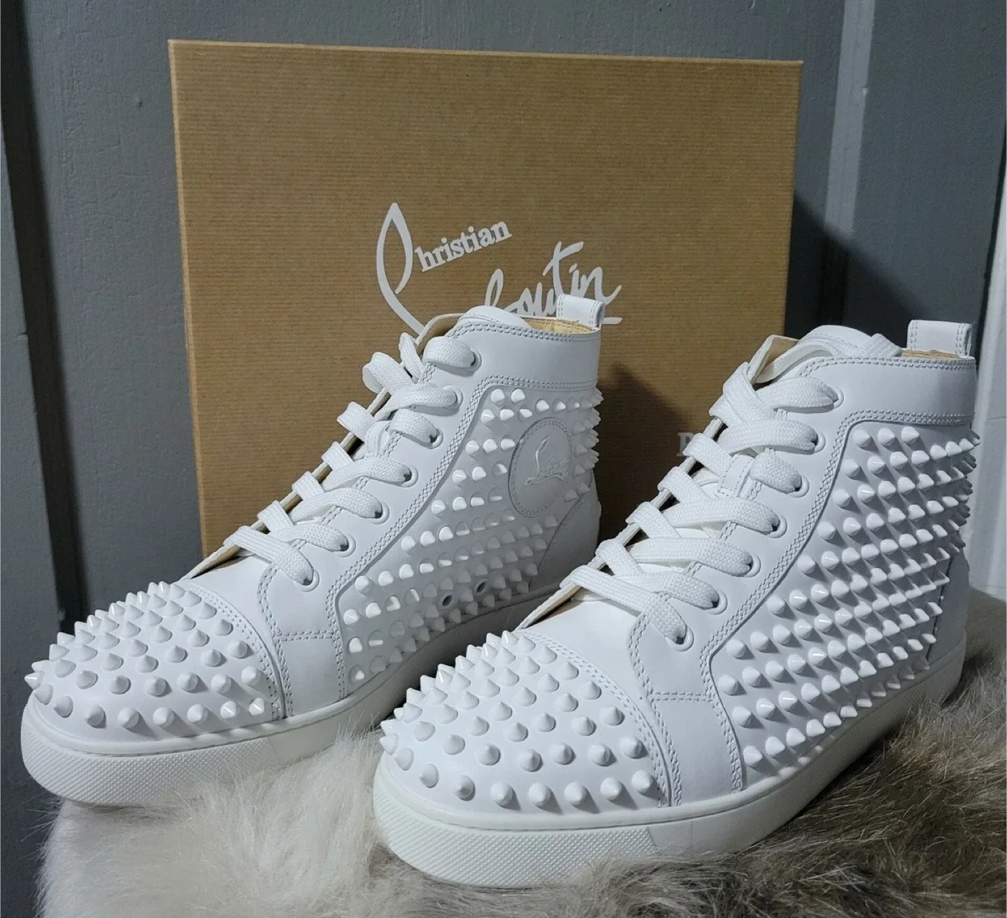 Christian Louboutin White Spiked High-Top Sneakers