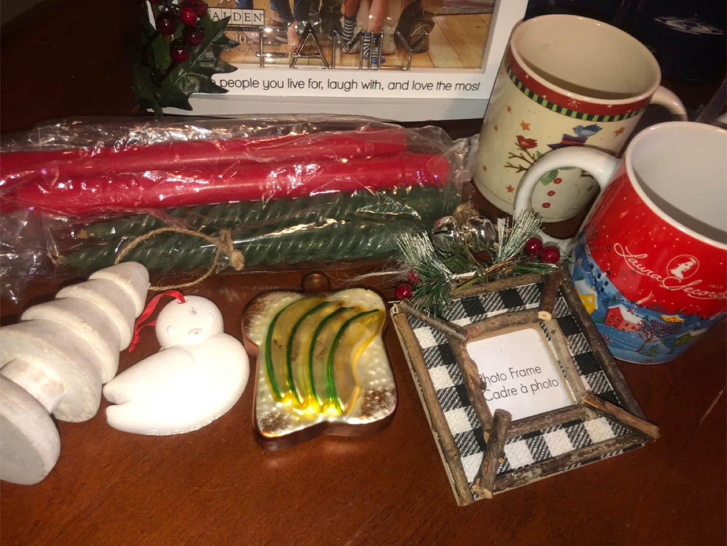 Christmas LOT: Picture Frames, Mugs, Wine Glasses, Candles etc image indicator(4)