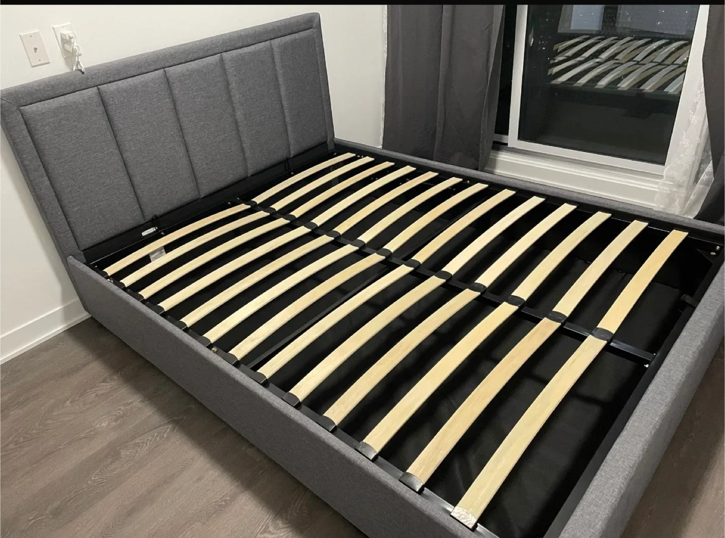 Urgent! Relocating- Grey Upholstered Bed Frame - Queen