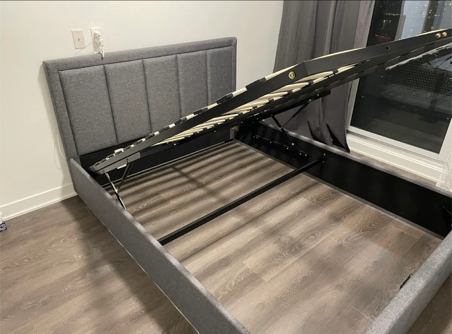 Urgent! Relocating- Grey Upholstered Bed Frame - Queen image indicator(2)