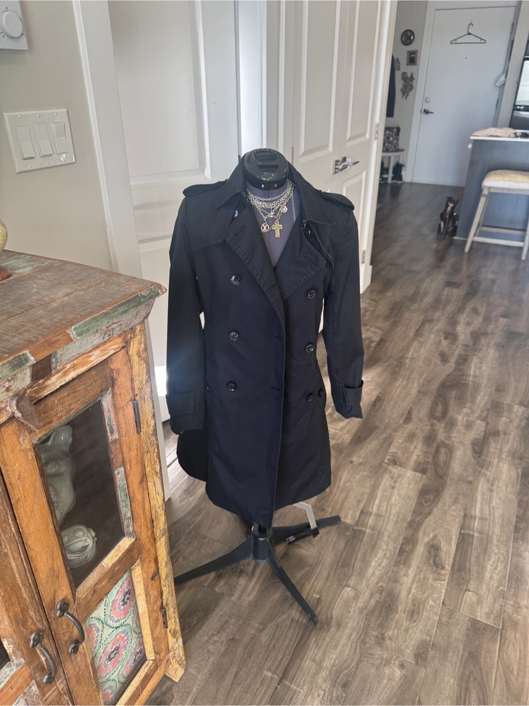 Banana republic black trench coat sz xs - photo 2