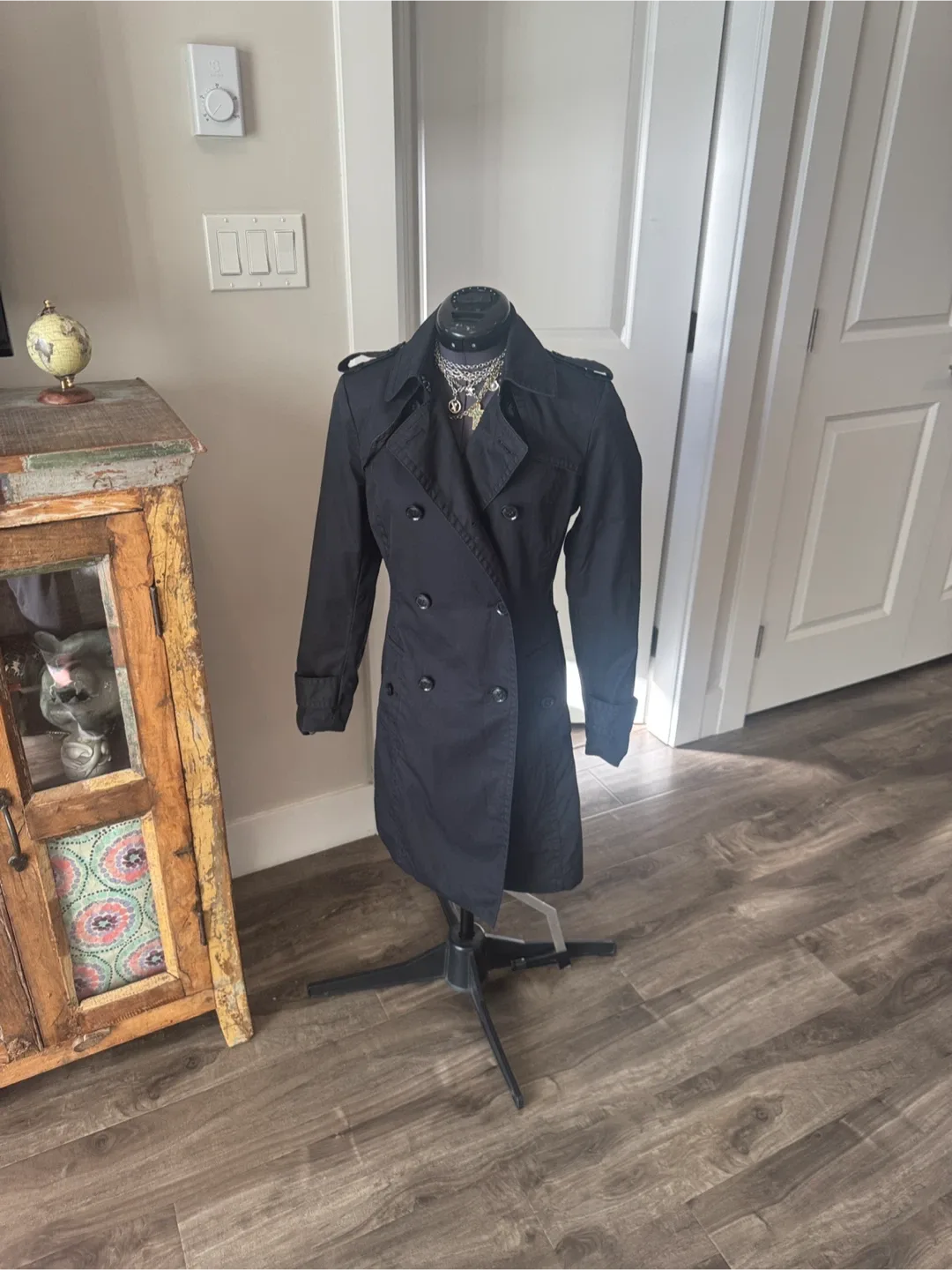 Banana republic black trench coat sz xs image indicator(7)