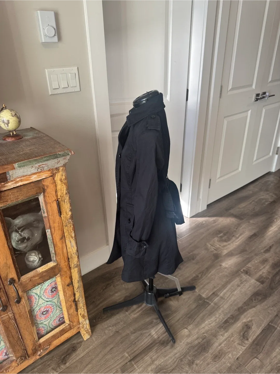 Banana republic black trench coat sz xs image indicator(8)