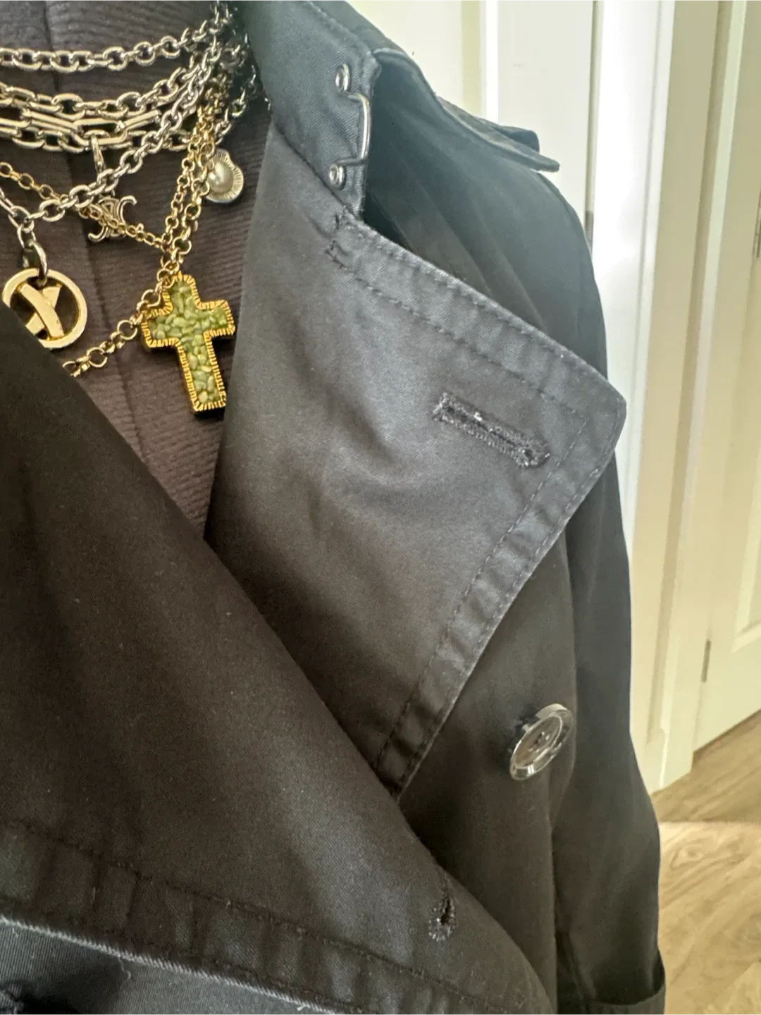 Banana republic black trench coat sz xs image indicator(9)