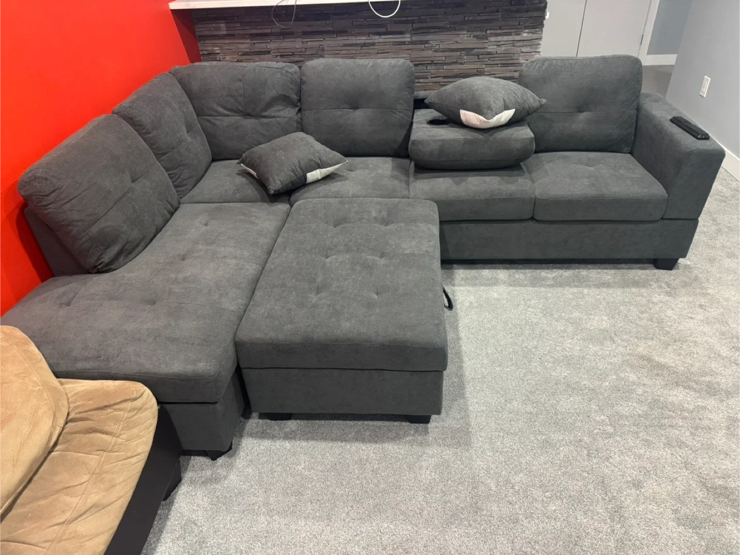 Grey Sectional Sofa with Ottoman