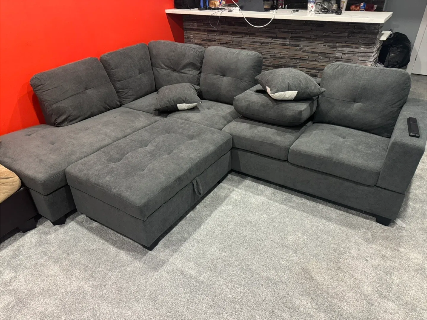 Grey Sectional Sofa with Ottoman image indicator(2)