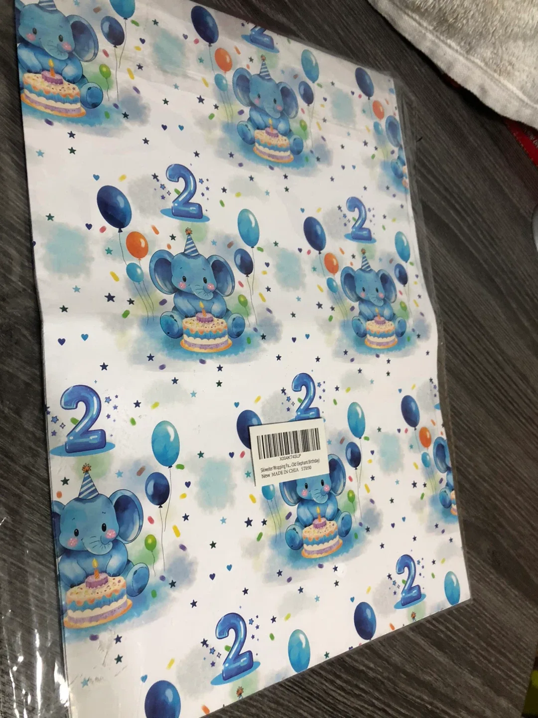 New Silver Elephant Birthday Wrapping Paper
