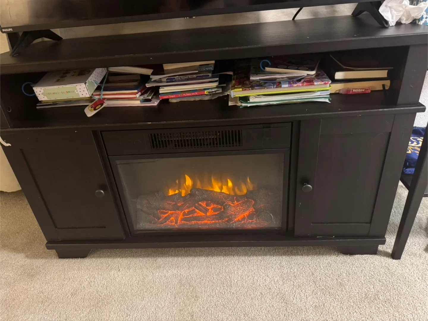 Black Fireplace TV Stand