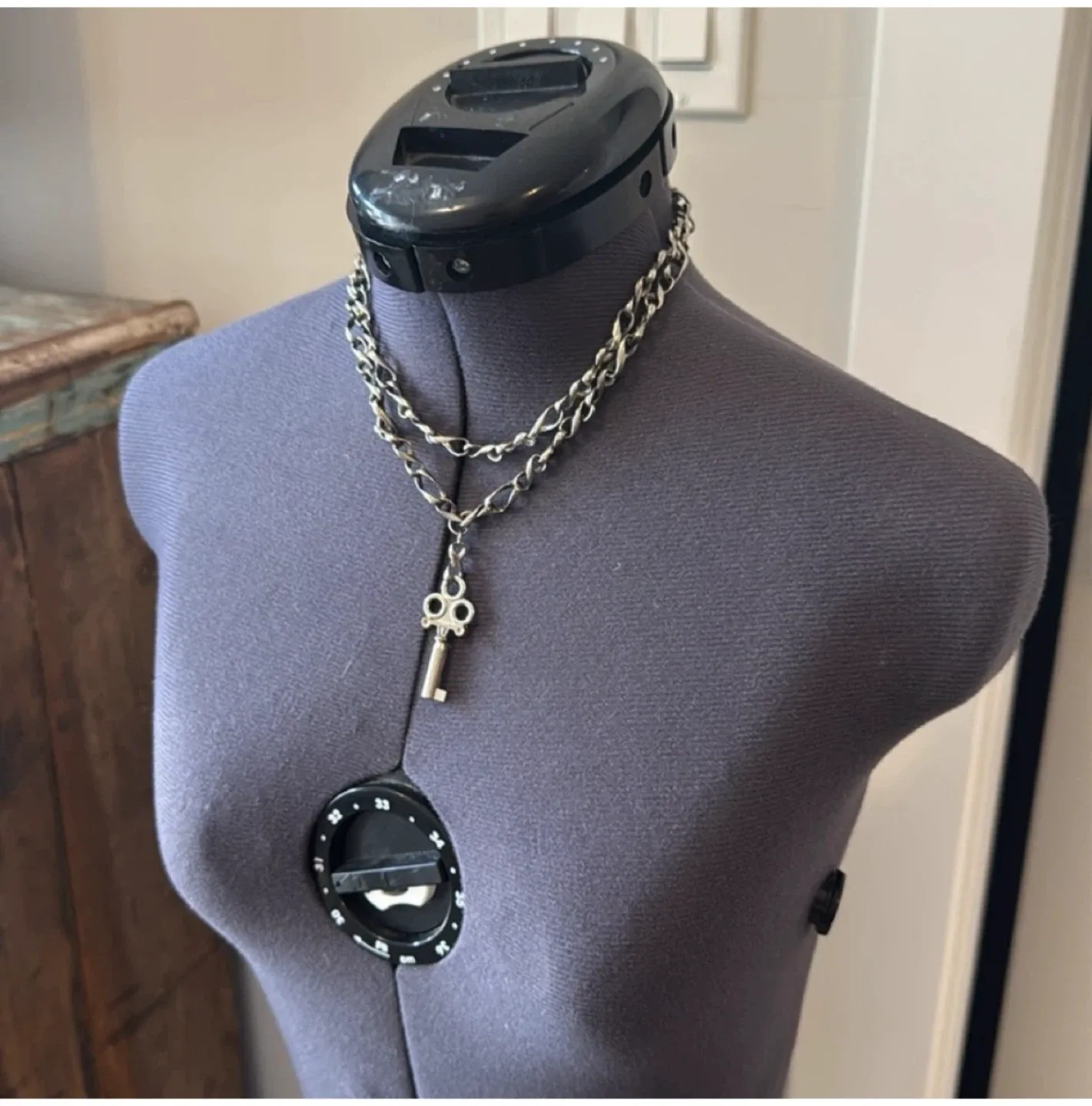 Double layer silver key necklace