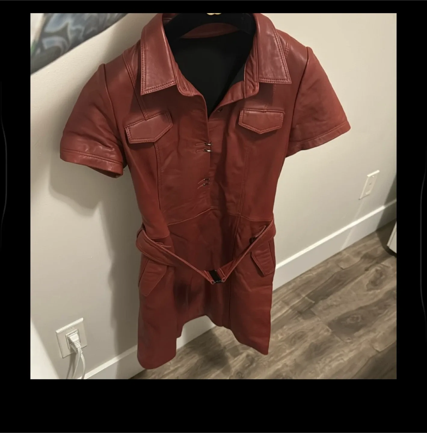 lambskin brown short sleeve shirt dress - sz large (fits size 4 image indicator(2)