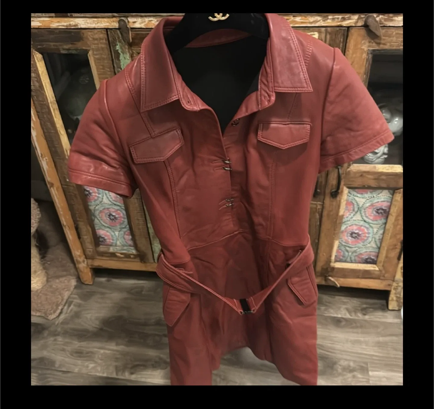 lambskin brown short sleeve shirt dress - sz large (fits size 4 image indicator(3)