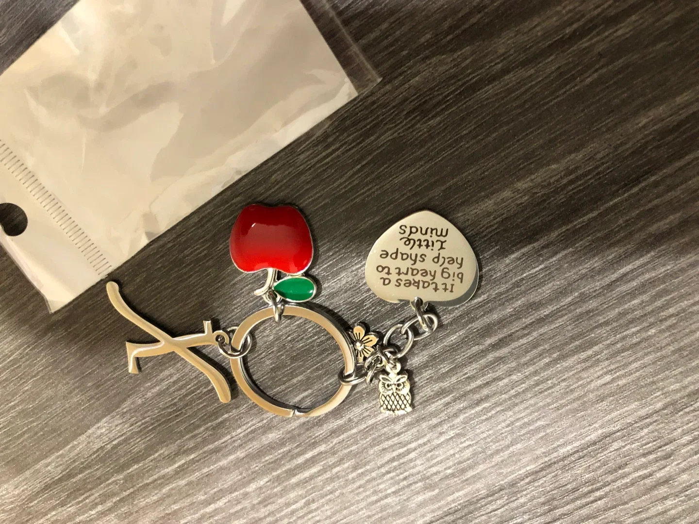 Teacher Keychain with Apple and Initial Charm