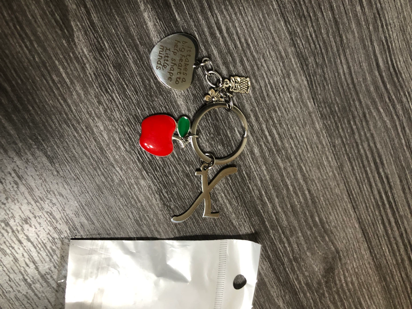Teacher Keychain with Apple and Initial Charm - photo 4
