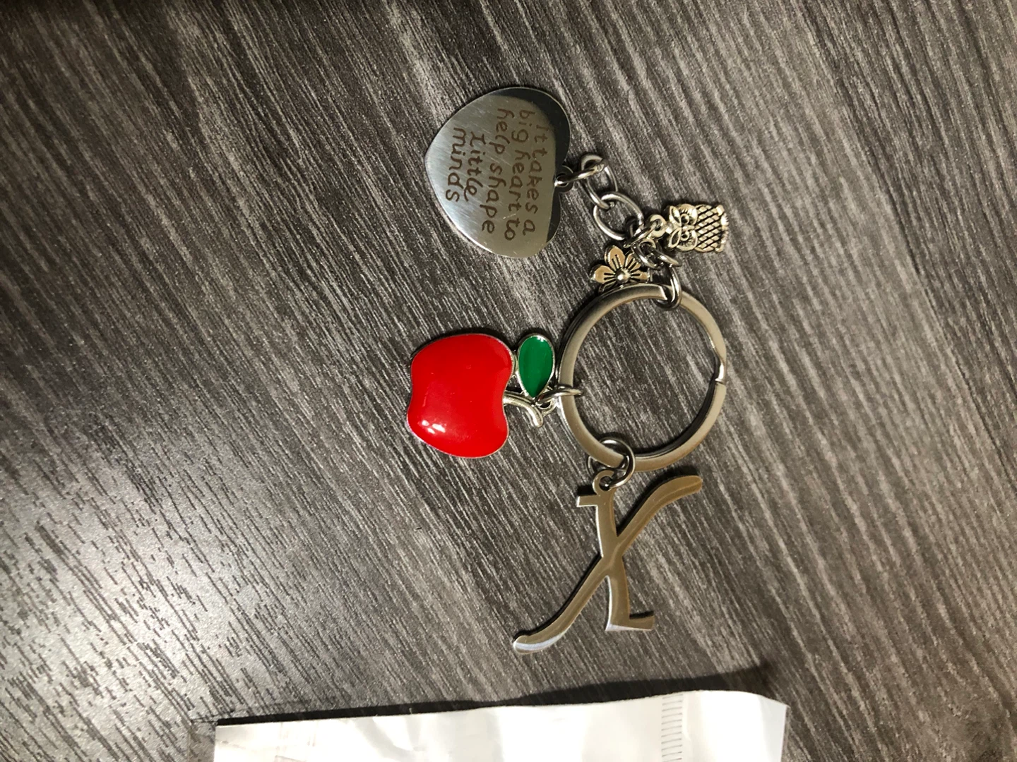 Teacher Keychain with Apple and Initial Charm - photo 3