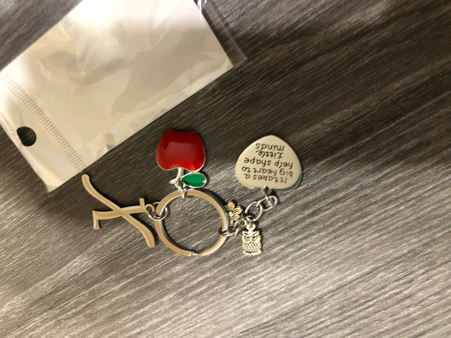 Teacher Keychain with Apple and Initial Charm - photo 2