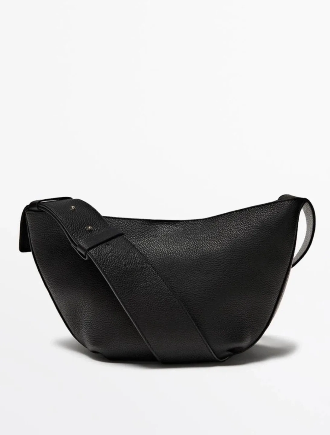 Massimo Dutti Black Leather Shoulder Bag - Black