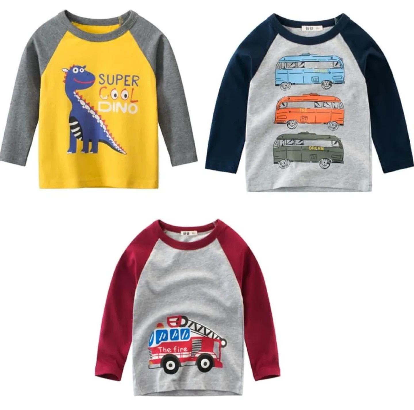 Kids' Long Sleeve Graphic Cotton Tees (Set of 3)