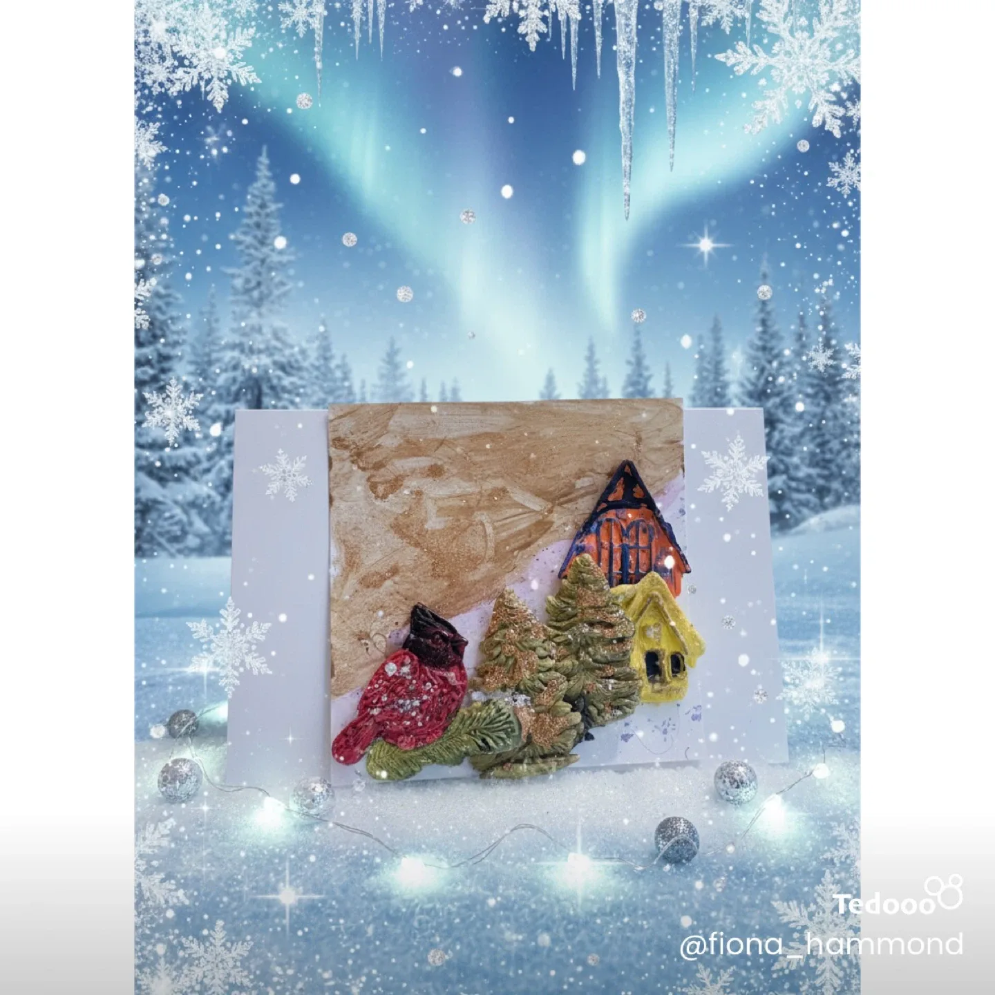 One of a kind 3D Cardinal winter scene greeting card