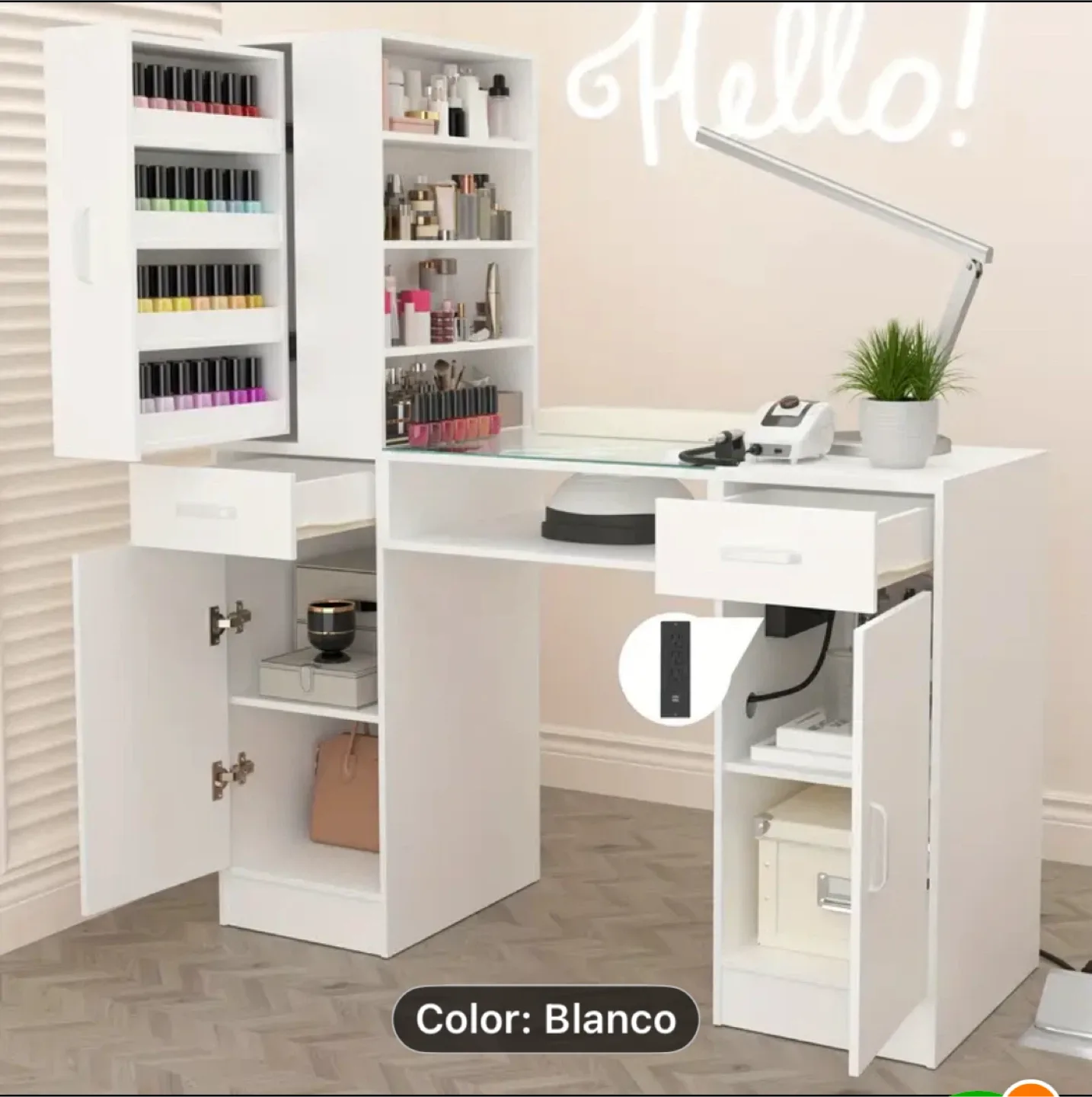 White Nail Table Manicure Desk Station image indicator(4)