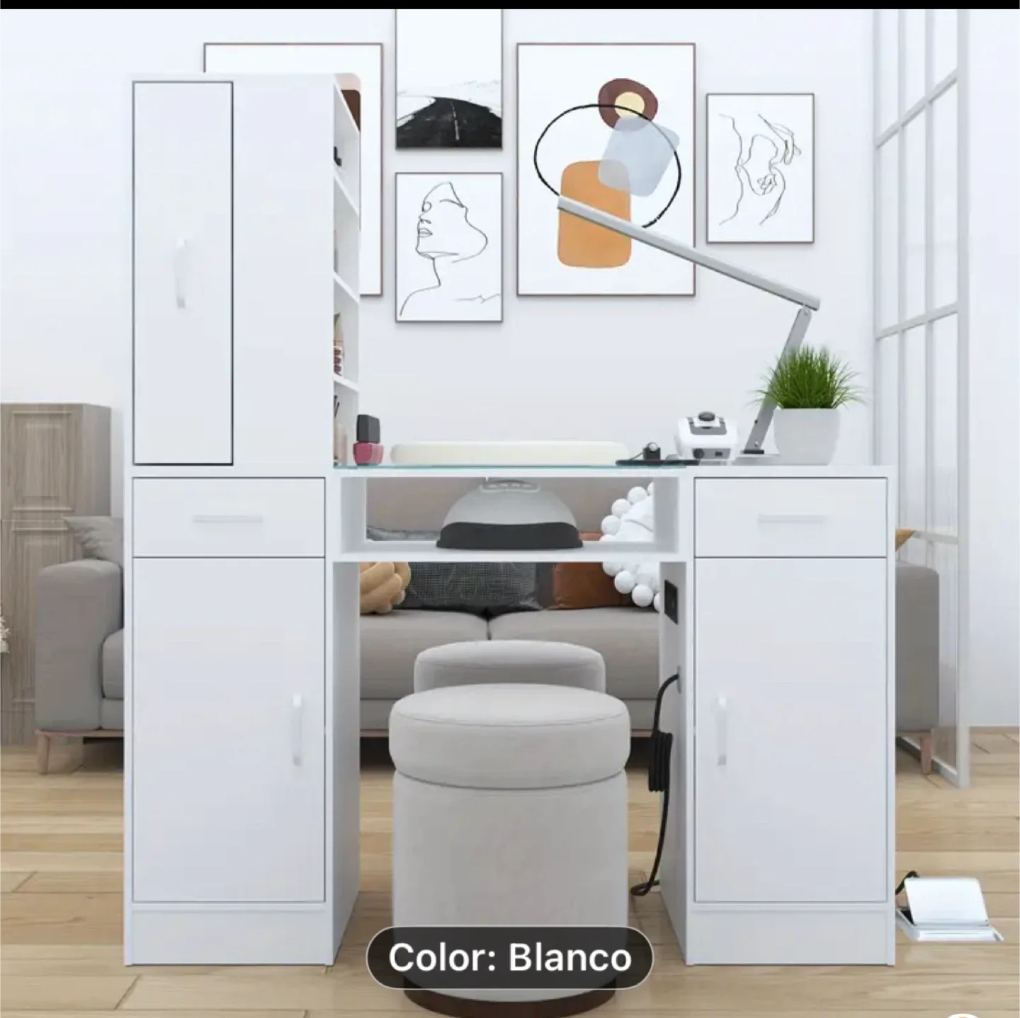 White Nail Table Manicure Desk Station image indicator(3)