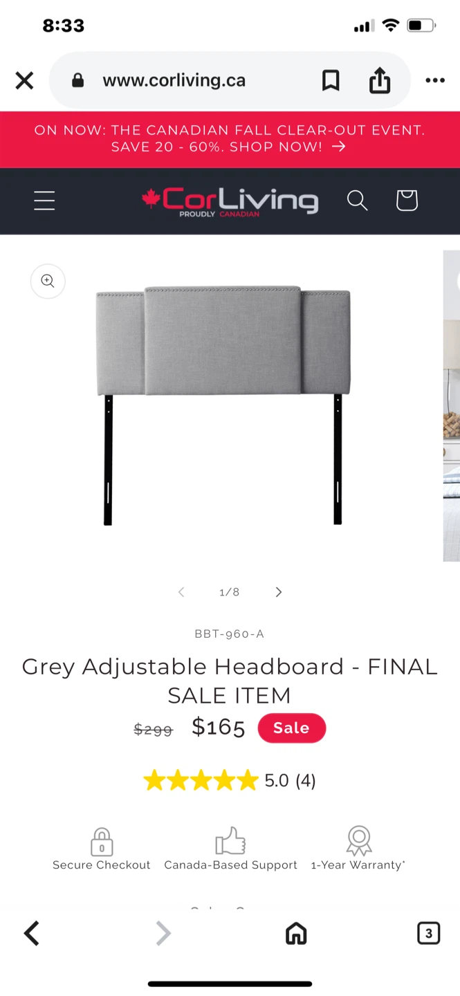 CorLiving Grey Adjustable Headboard - photo 5