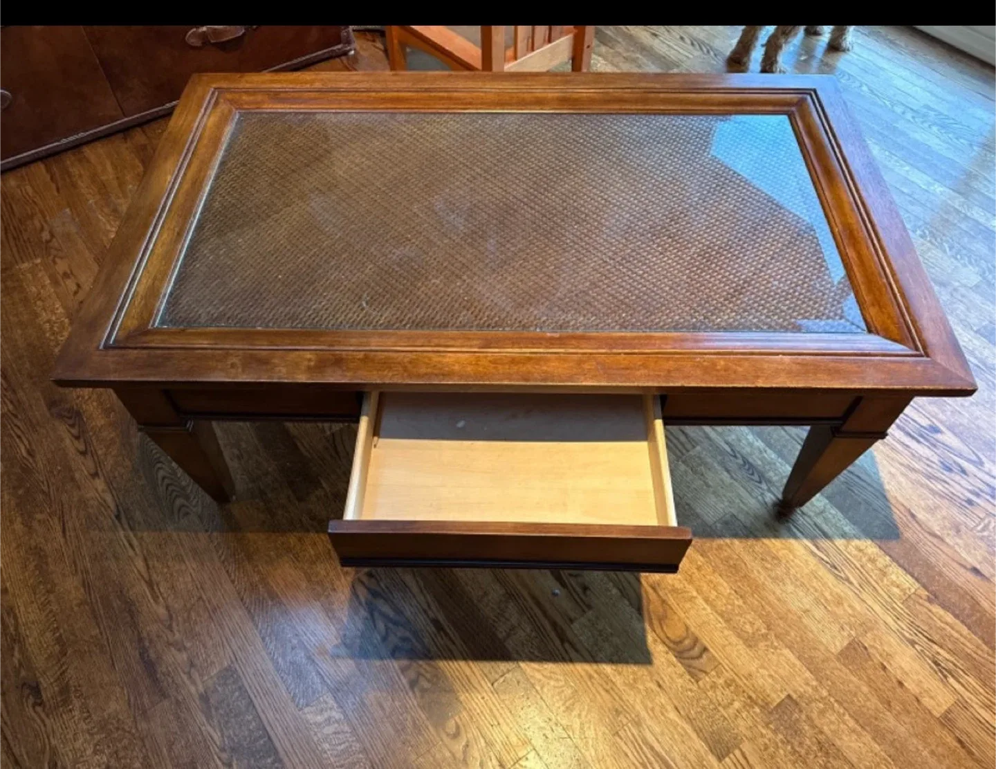Wooden Coffee Table with Glass Top