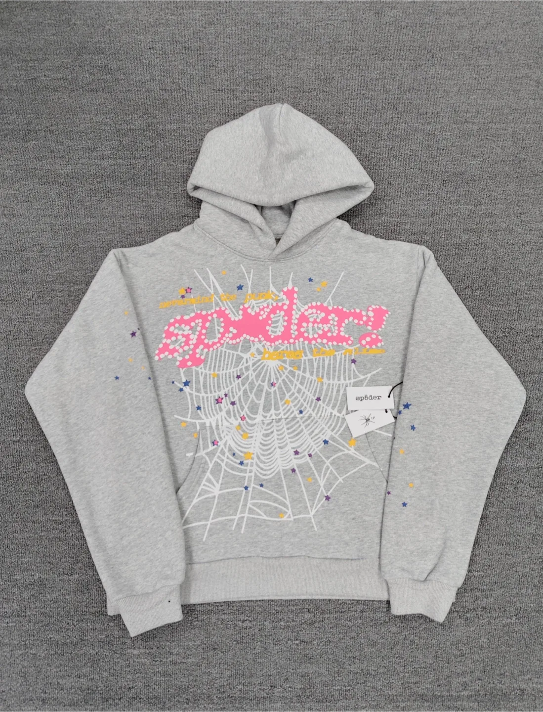 Grey pink Og web Sp5der Hoodie V2