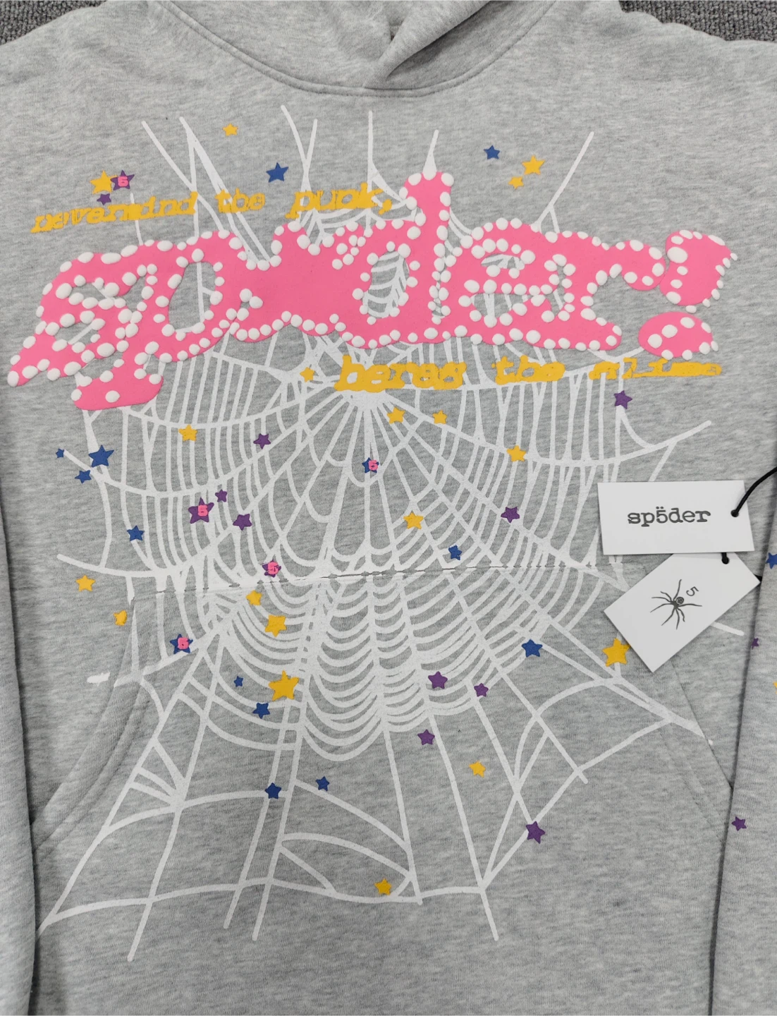 Grey pink Og web Sp5der Hoodie V2 - photo 3