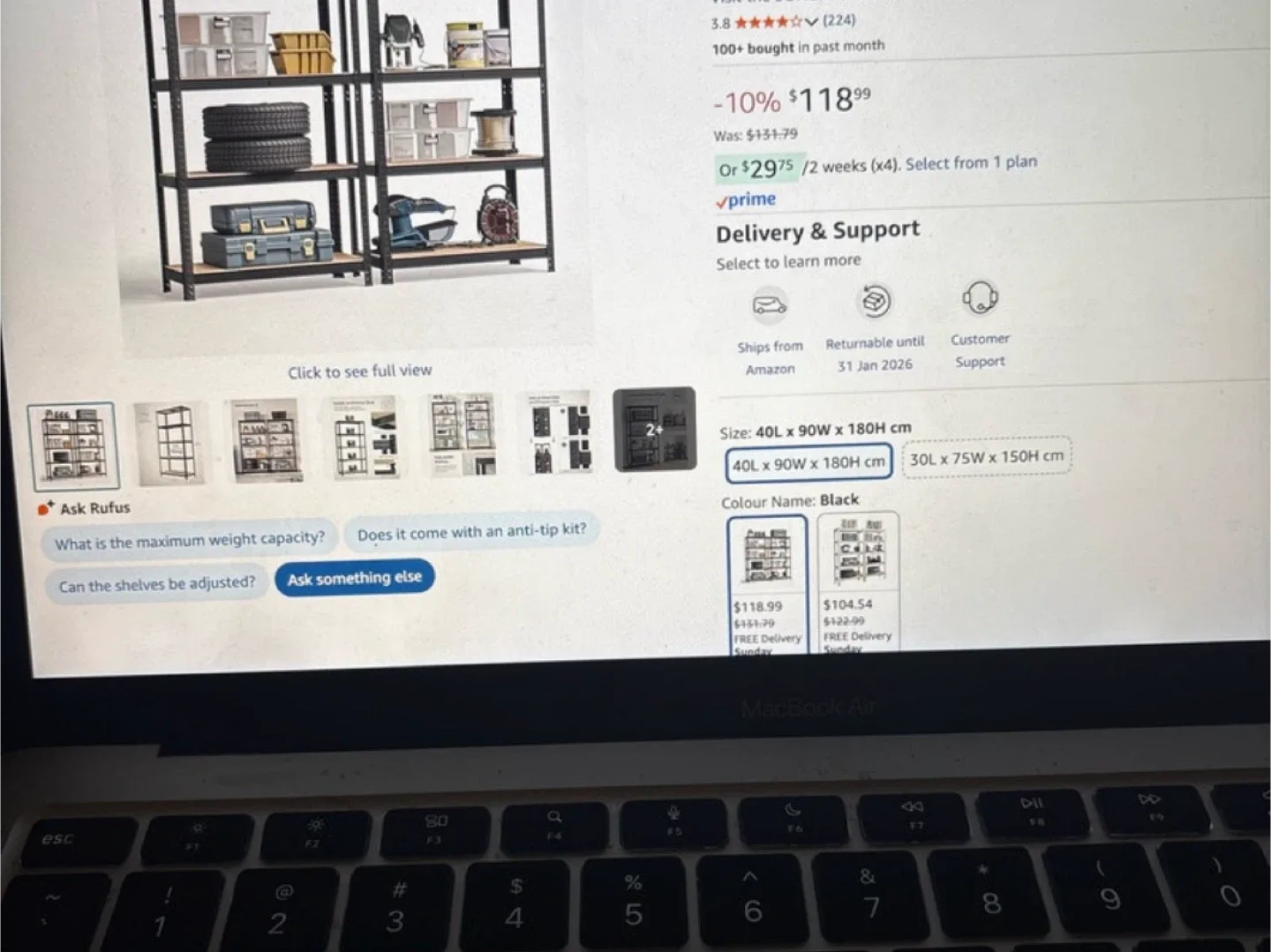 Heavy Duty 40L x 90W x 180H cm Shelving Unit - Black