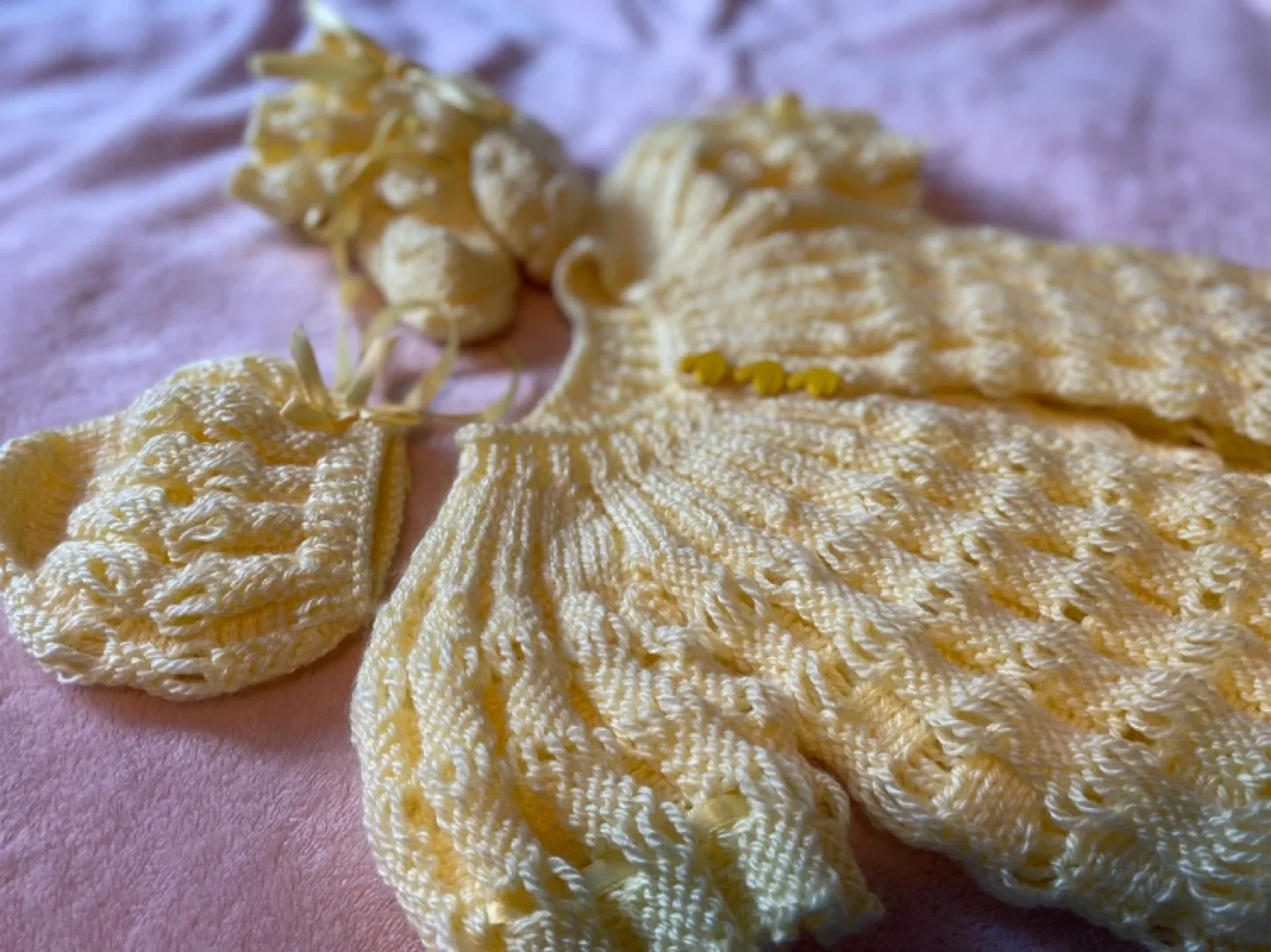 Hand Knit Baby Outfit - Yellow image indicator(3)