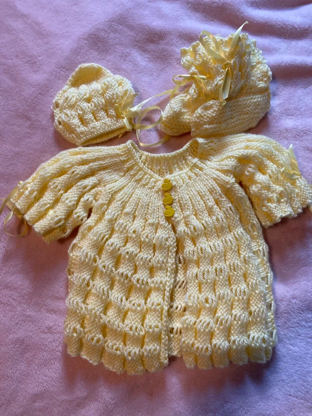Hand Knit Baby Outfit - Yellow