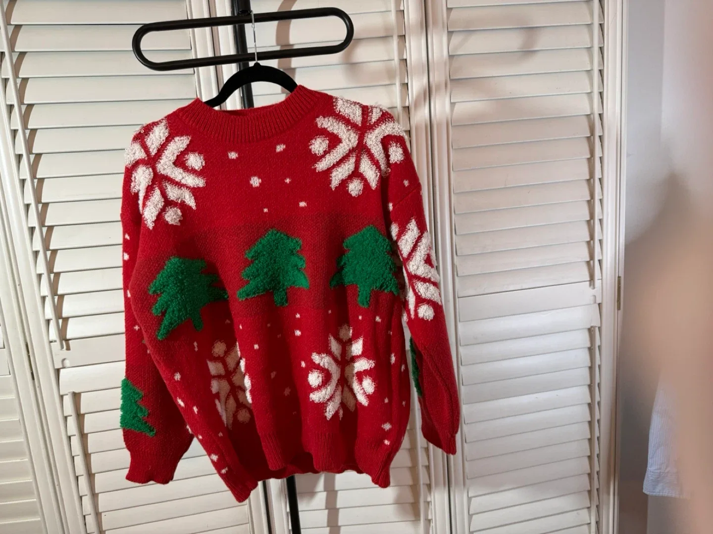 Red Christmas Sweater with Trees & Snowflakes