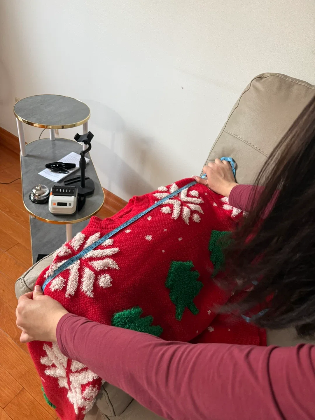 Red Christmas Sweater with Trees & Snowflakes image indicator(5)