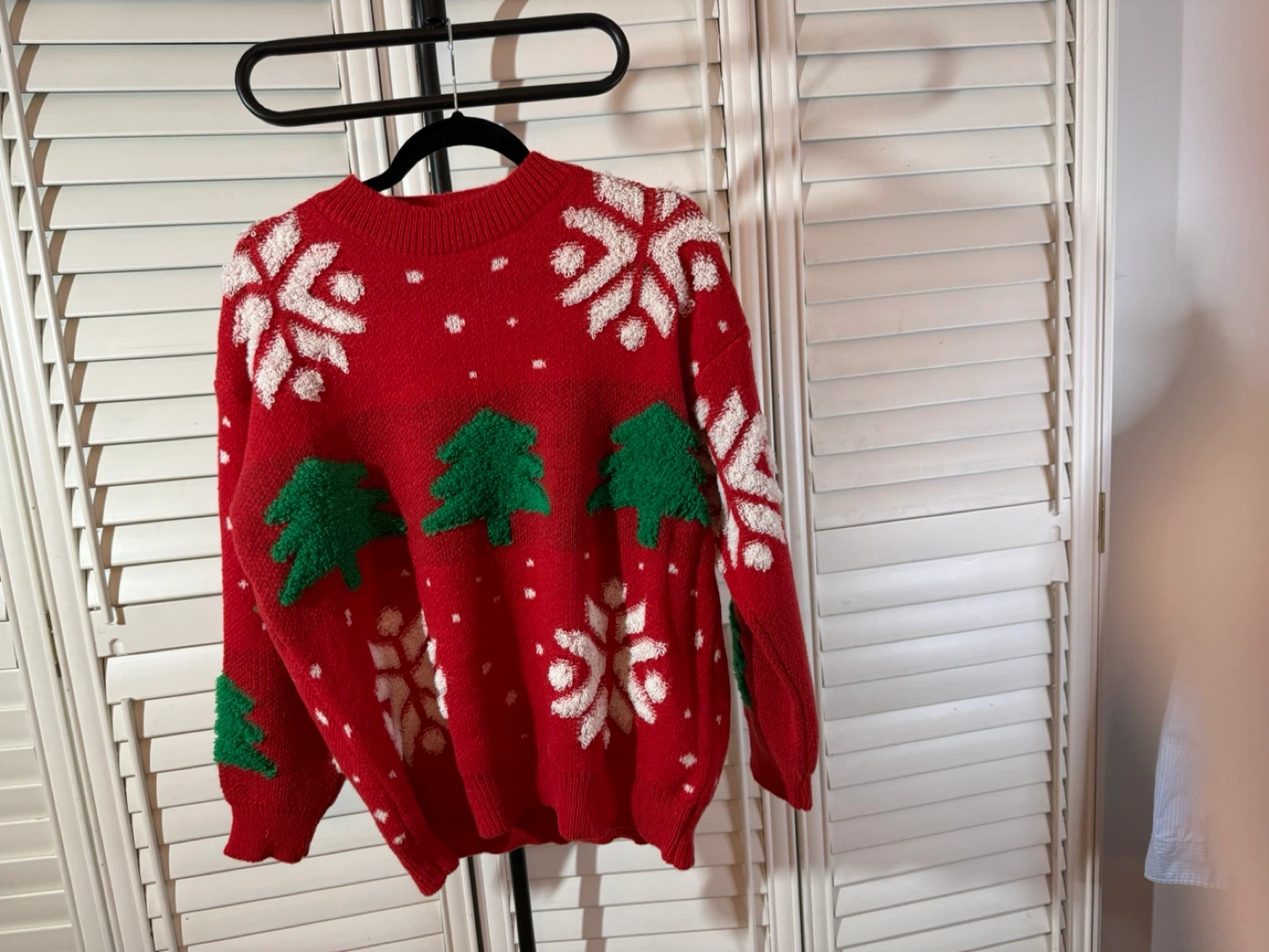 Red Christmas Sweater with Tree & Snowflake Design - photo 4