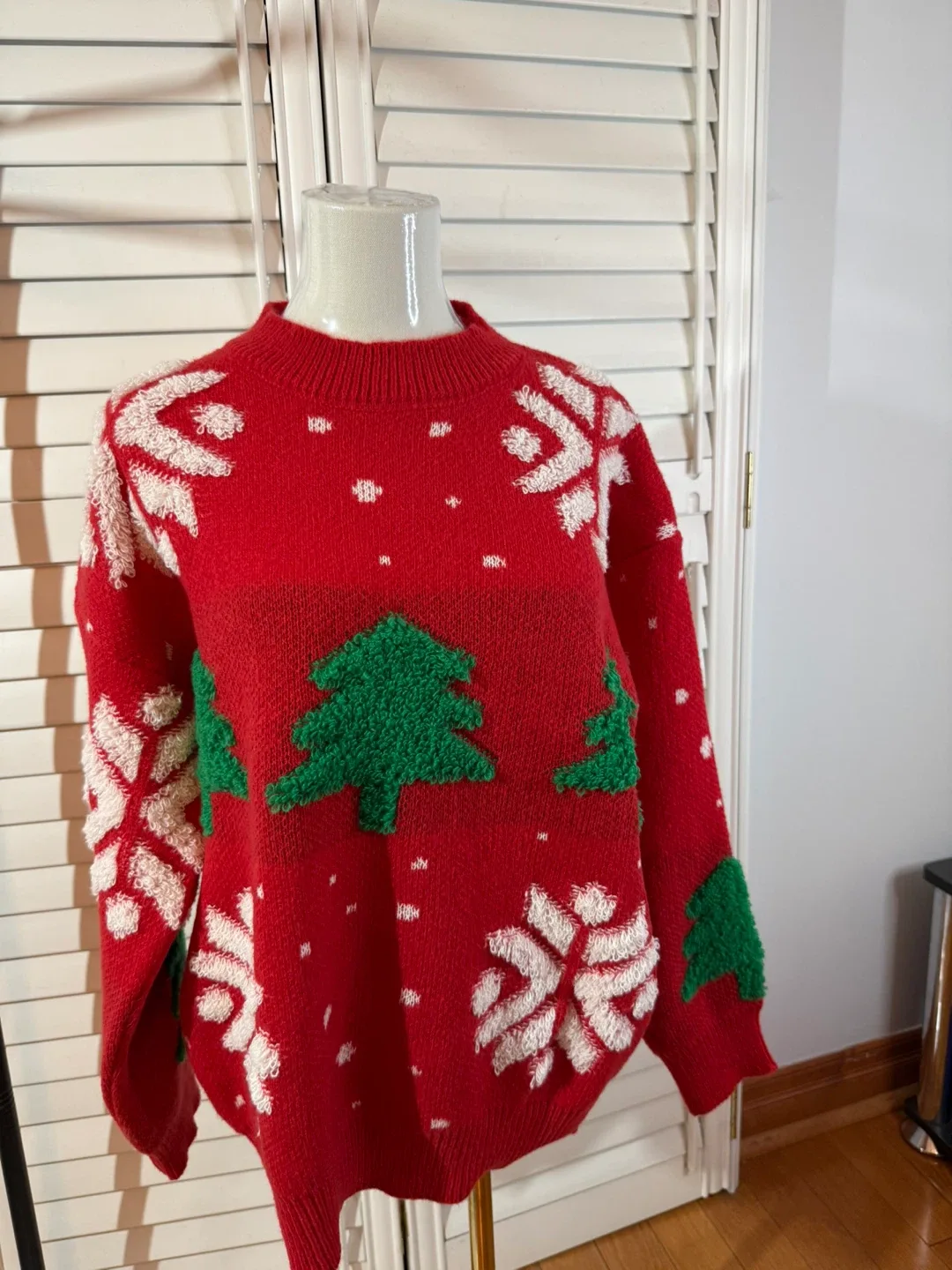Red Christmas Sweater with Tree & Snowflake Design image indicator(2)