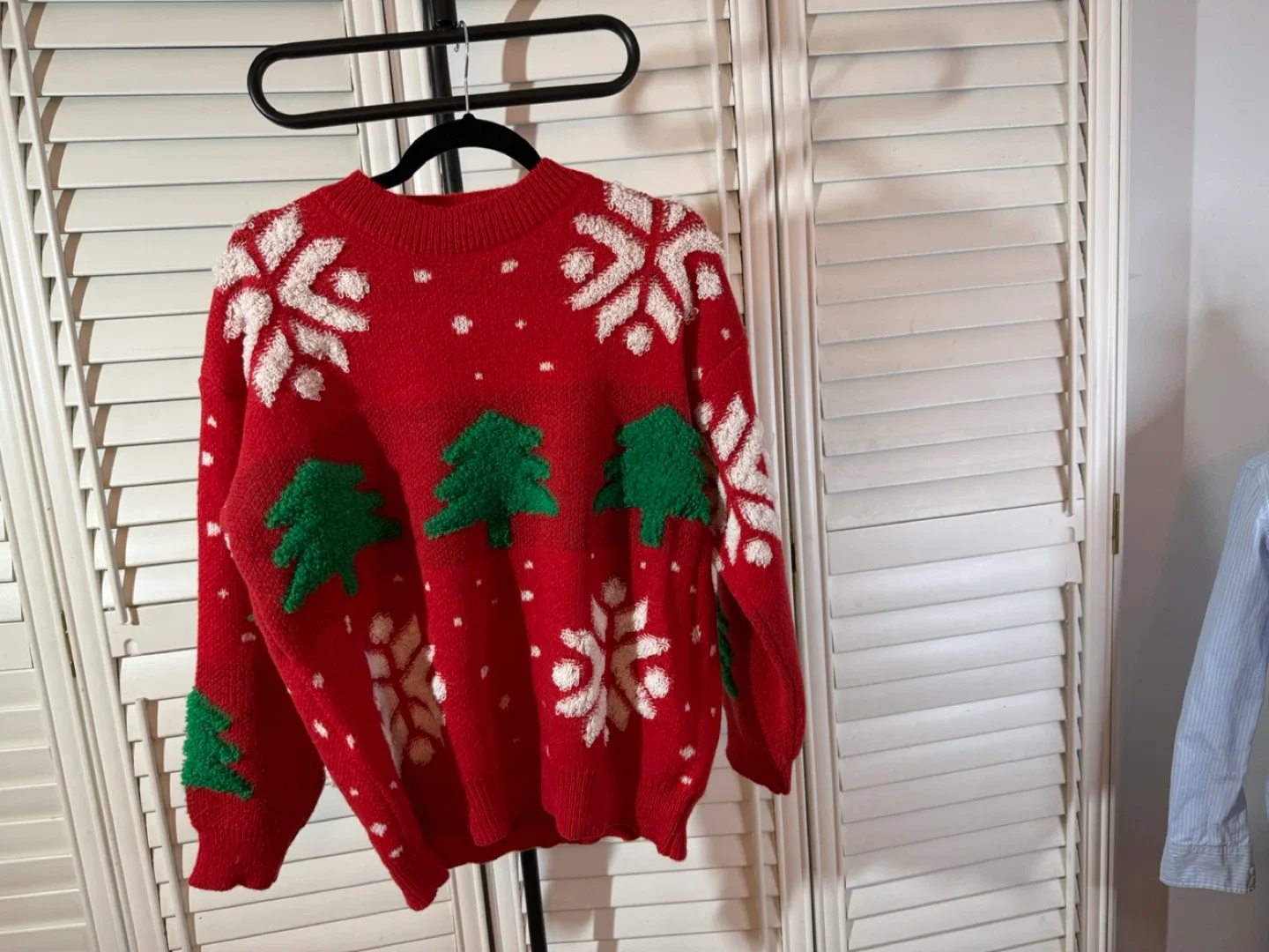 Red Christmas Sweater with Tree & Snowflake Design image indicator(5)