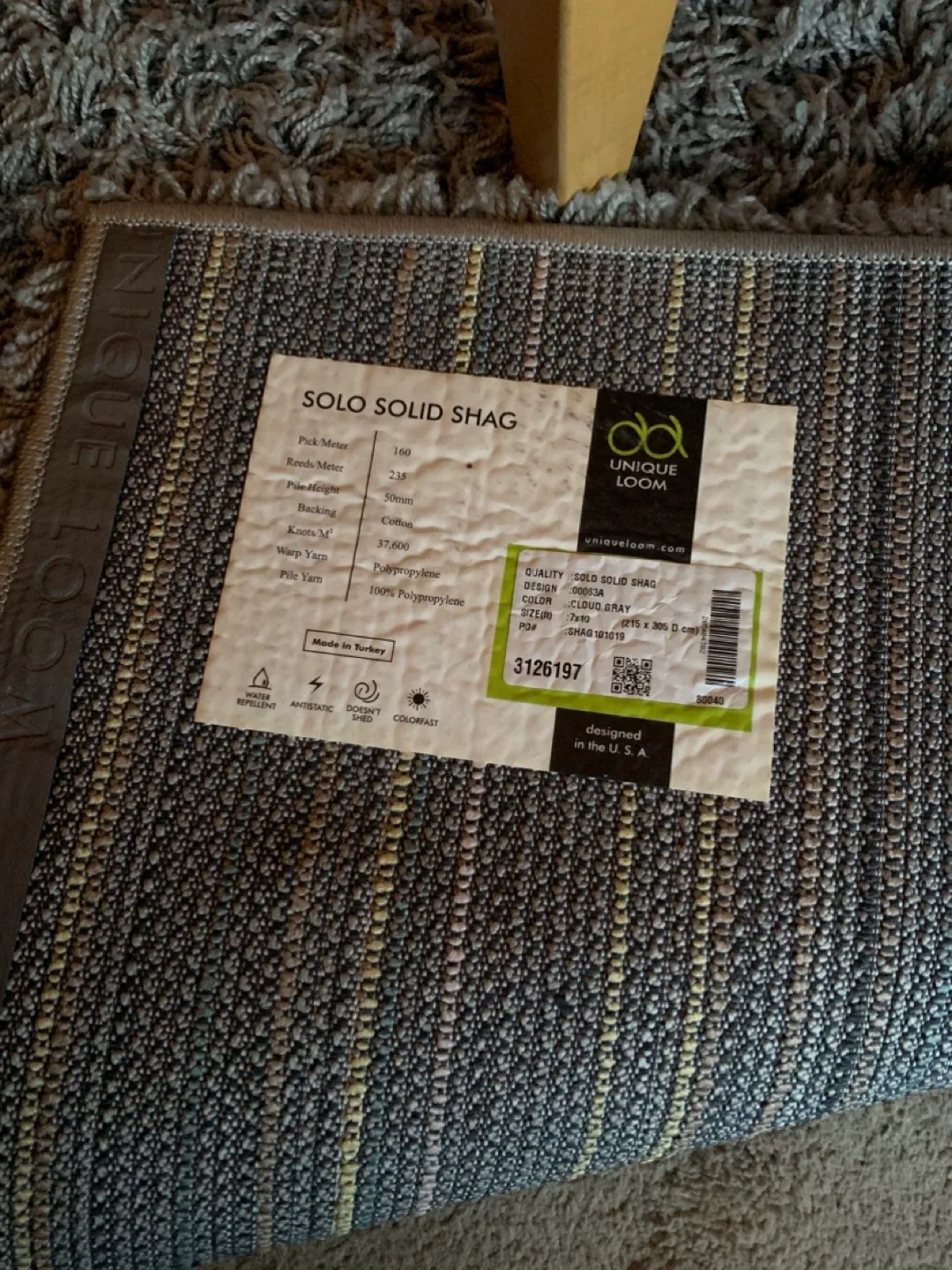 Unique Loom Solo Solid Shag Rug 7x10 Cloud Gray image indicator(3)