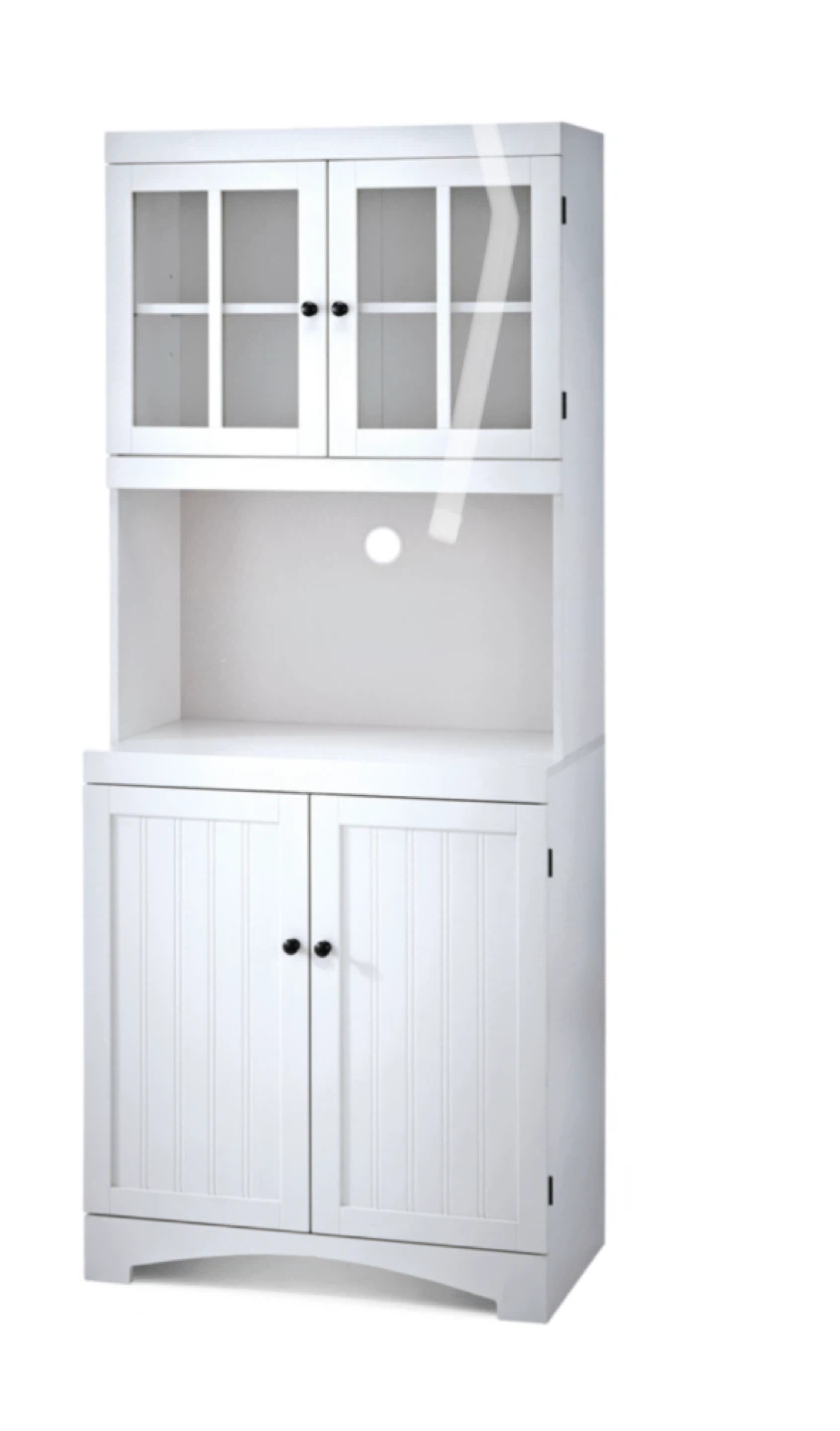 White Hutch Cabinet with Glass Doors