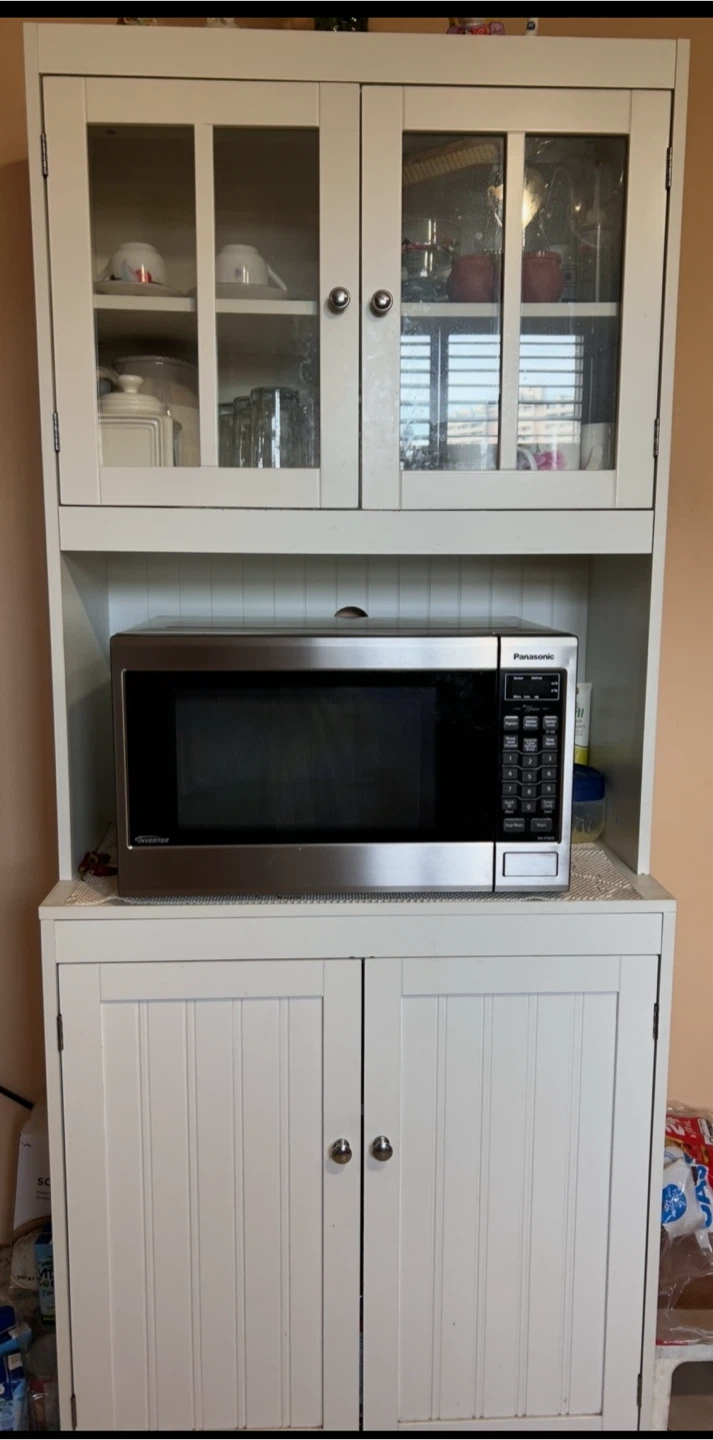 White Hutch Cabinet with Glass Doors - photo 2