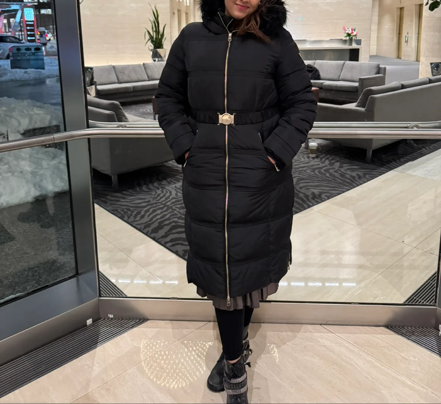 GUESS Women's Belted Faux-Fur-Collar Hooded Puffer Coat image indicator(3)