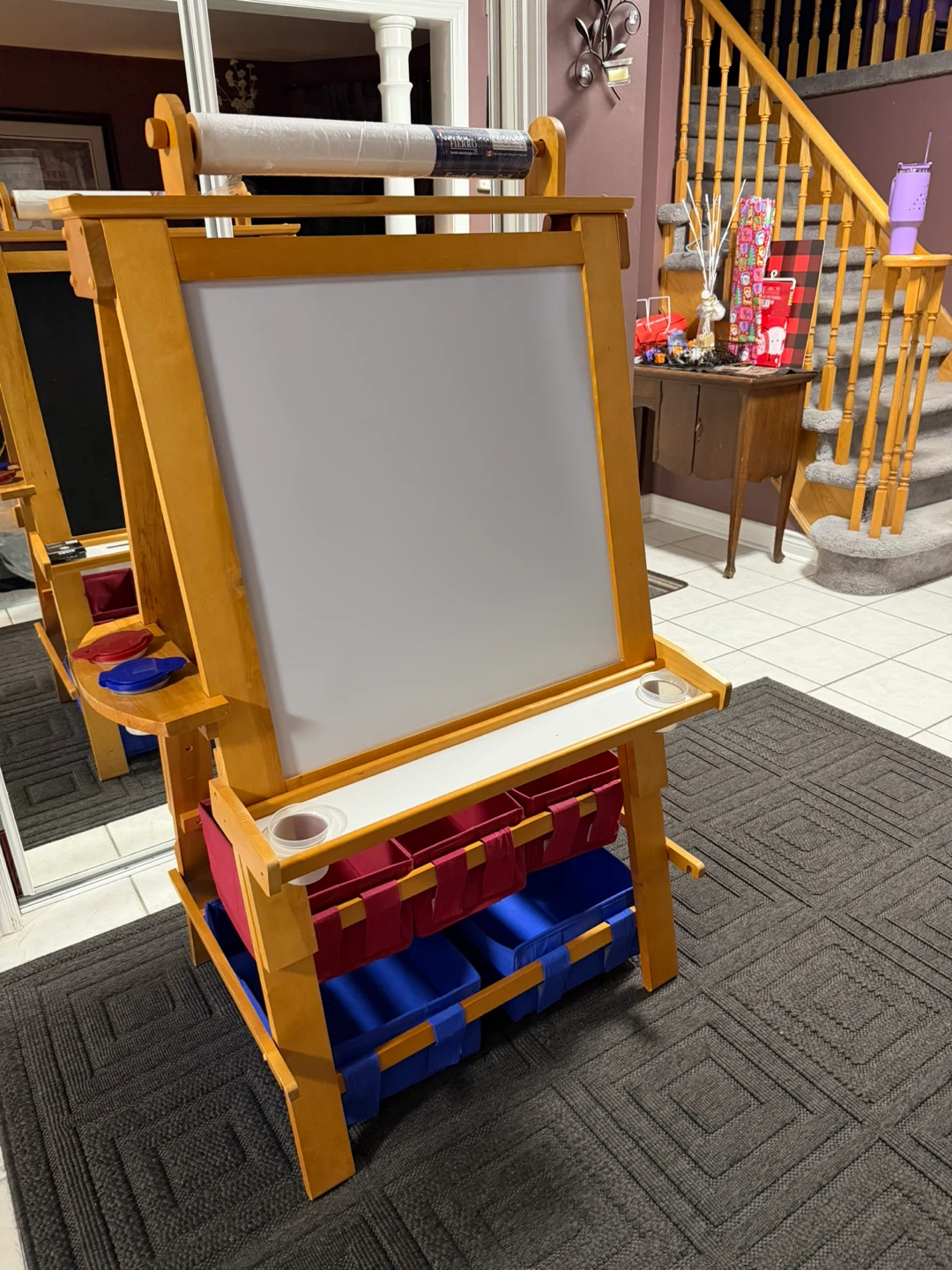 Kids' Wooden Art Easel with Storage Bins - photo 2