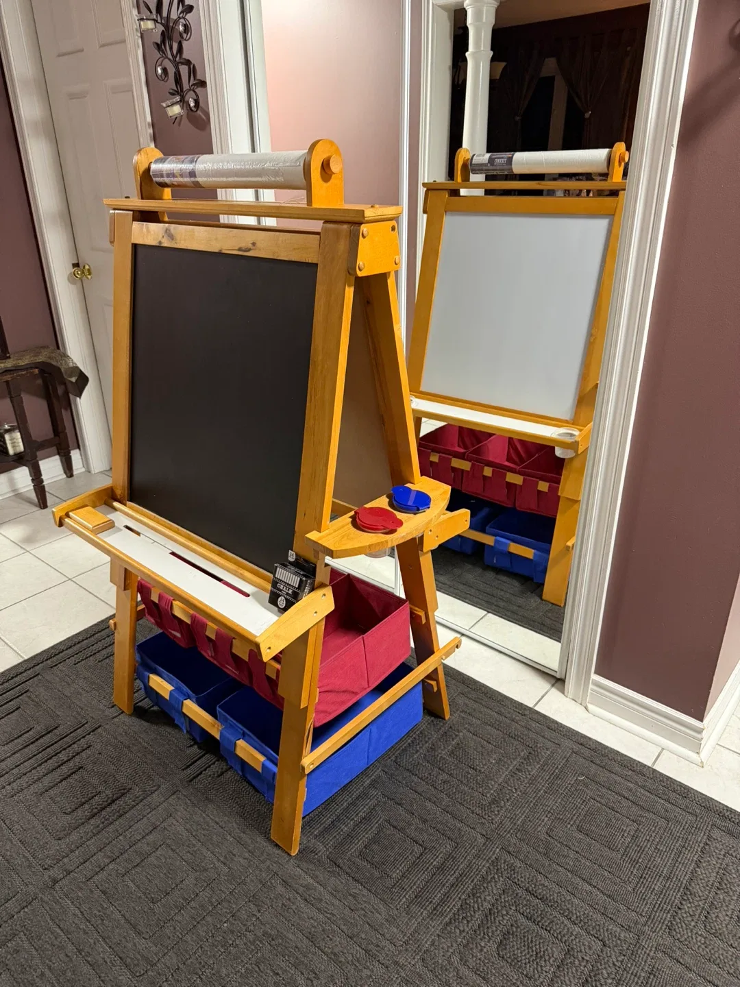 Kids' Wooden Art Easel with Storage Bins