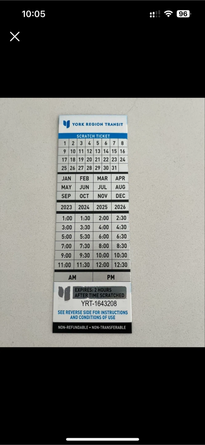 York Region Transit Scratch Ticket