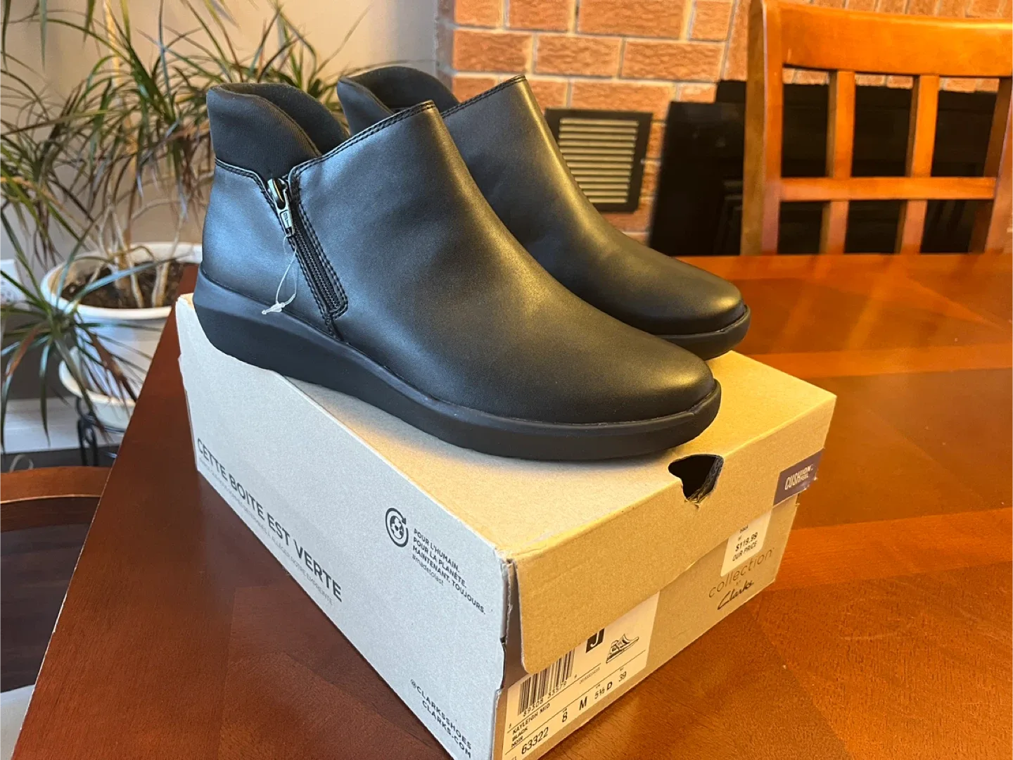 Clarks women’s size 8 black ankle boots, new in box