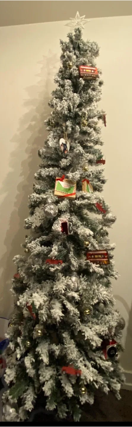 NOMA 7ft Pre-Lit Flocked Pencil Tree in Box!