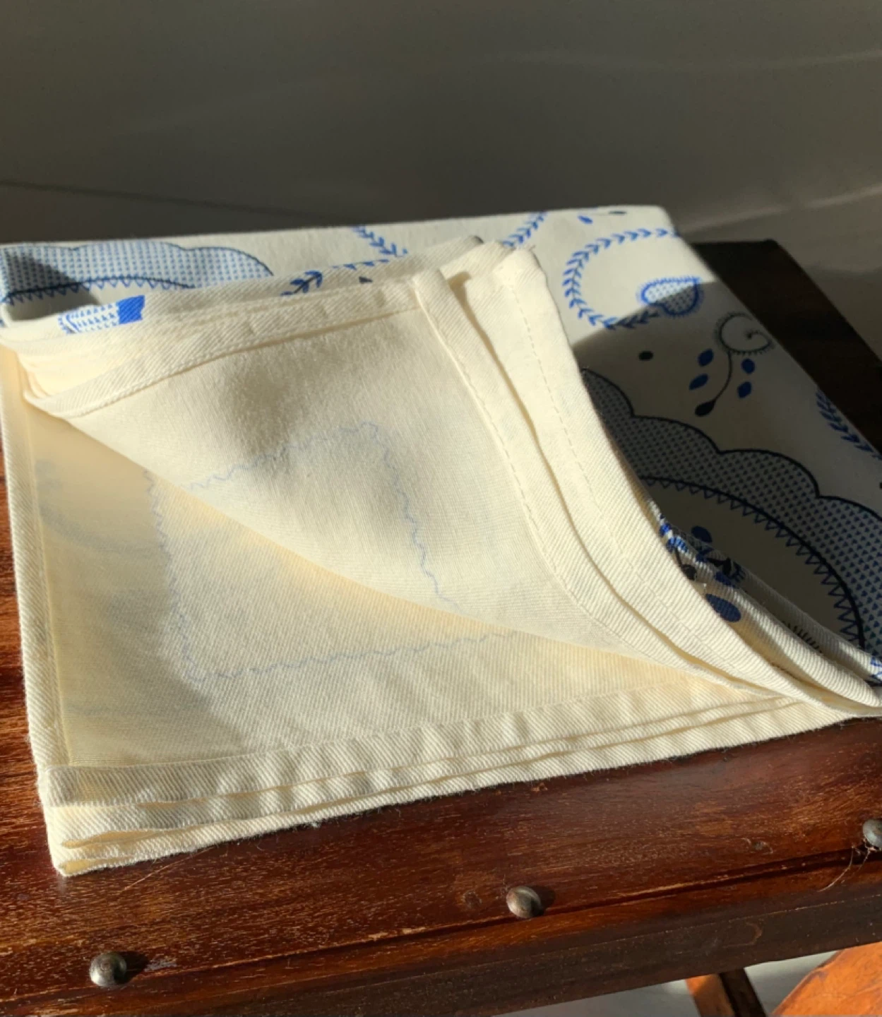 Viana Embroidery Table Cloth White & Blue Floral Design - photo 5